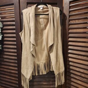 CJ Banks Tan Vest with Fringe Detail